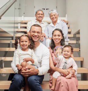 to show a thriving multigenerational family happy in their home